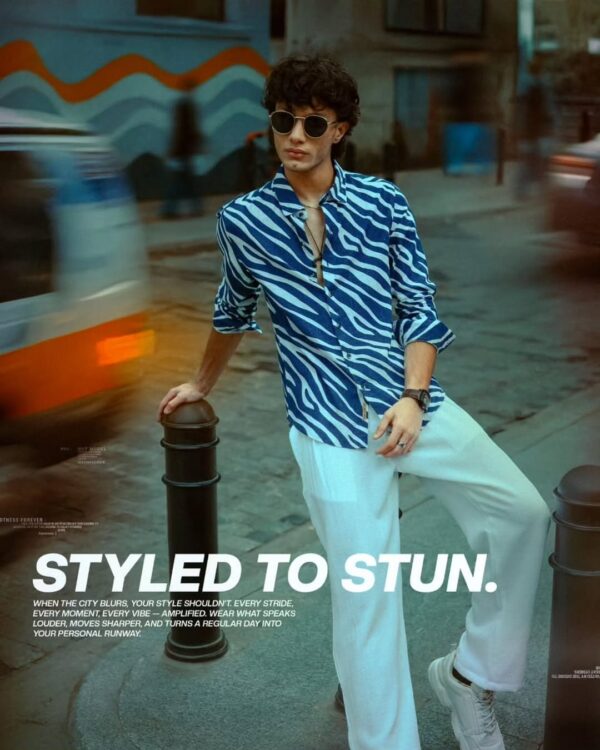 Bold Blue & White Zebra Print Casual Shirt